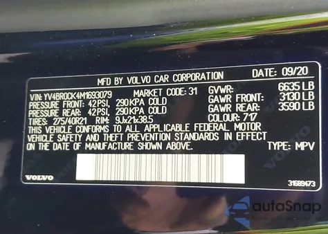 2021 Volvo Xc90 Recharge Plug-In Hybrid T8 Inscription Expression 7 Passenger from USA, damaged, VIN YV4BR0CK4M1693079